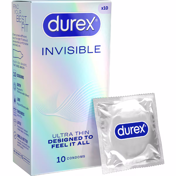 DUREX INVISIBLE EXTRA LUBE REGULAR 10 CONDOMS