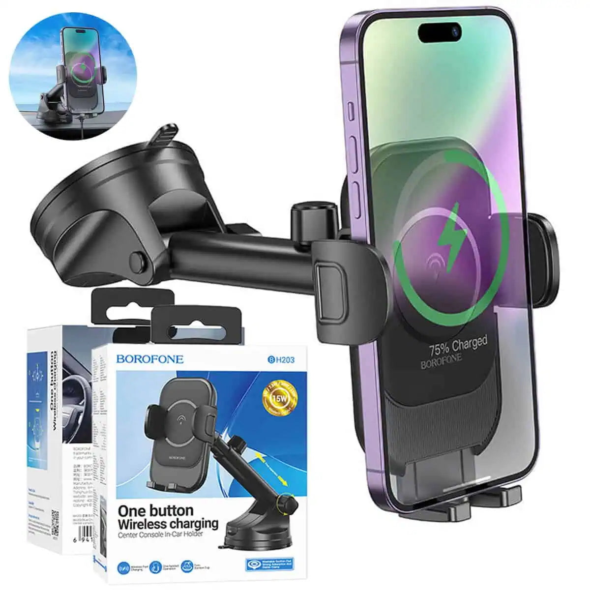 BOROFONE (BH203)15W WIRELESS FAST CHARGER WINDSHILED