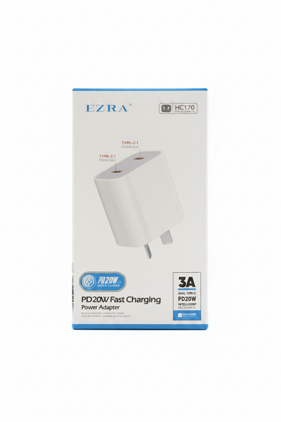EZRA FAST CHARGING POWER ADAPTER DUAL TYPE C PD 20 W