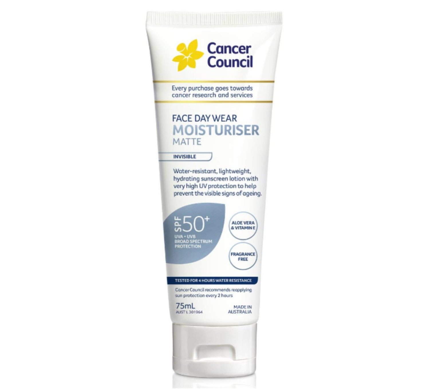 CANCER COUNCIL MOISTURISER MATTE INVISIBLE SPF 50+ 75ML