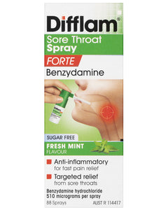 DIFFLAM SORE THROAT SPRAY SUGAR FREE MINT 88 SPRAYS