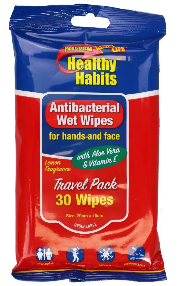 KWIK LIFE ANTIBACTERIAL WET WIPES TRAVEL PACK 30PK